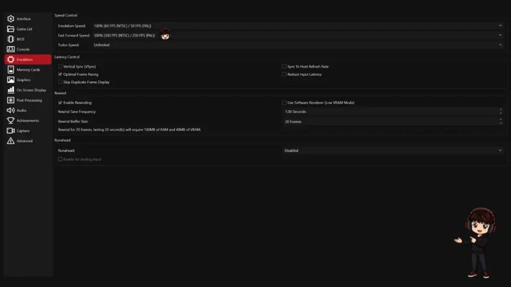 DuckStation Fast Forward Speed setting in the Emulation menu