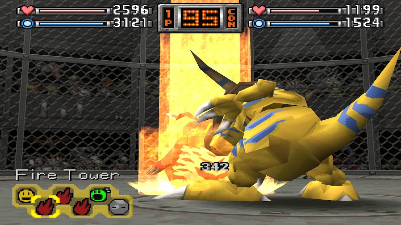 Fire Tower fire tech animation in Digimon World 1