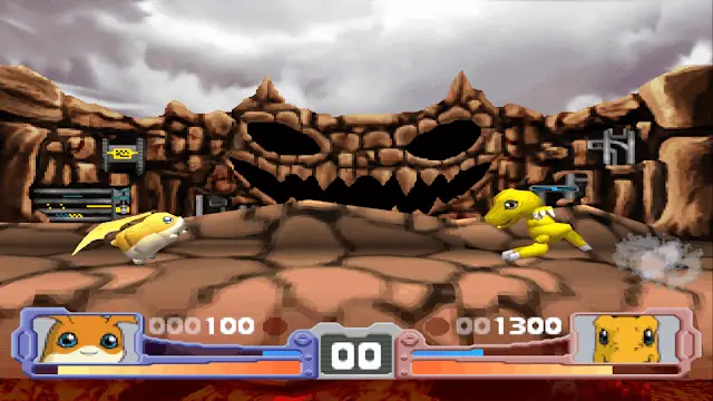 Patamon and Agumon facing each other in Digimon Rumble Arena