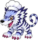 Garurumon serving food in the Digimon World restaurant