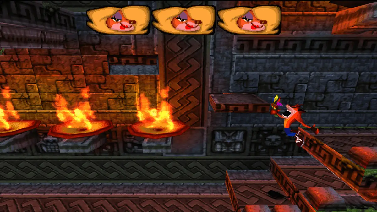 Crash Bandicoot entering a bonus round after collecting character tokens