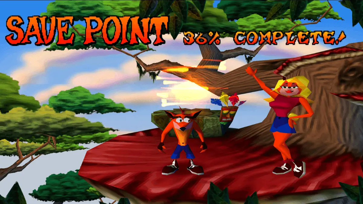 Original Crash Bandicoot Tawna bonus round save screen on PlayStation