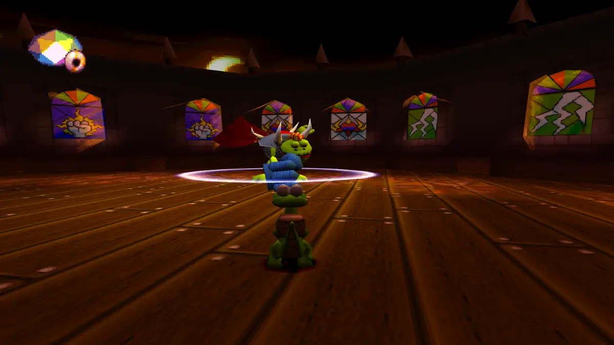 Croc fighting Baron Dante in Croc Legend of the Gobbos