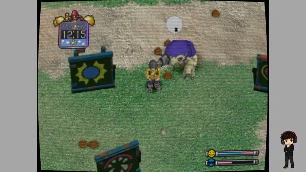 Digimon World using the CRT-Lottes shader in DuckStation with curved screen warp