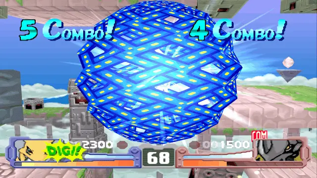 Renamon digivolving during a fight in Digimon Rumble Arena