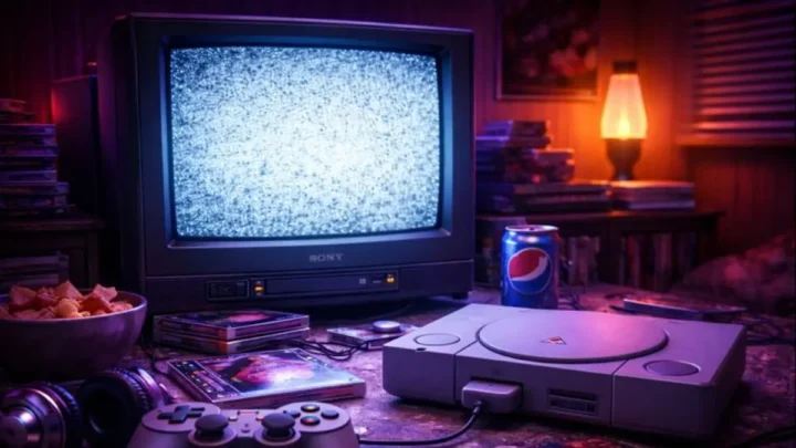 Retro bedroom with a CRT television representing childhood gaming memories Optional media description: Featured retro bedroom illustration for WornOutWill's article about childhood gaming memories.