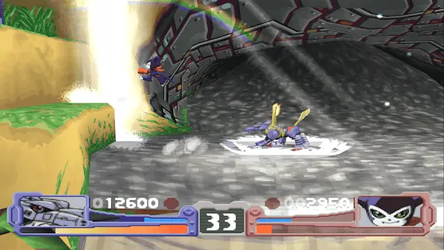 A Digimon using a finishing move in Digimon Rumble Arena on PS1