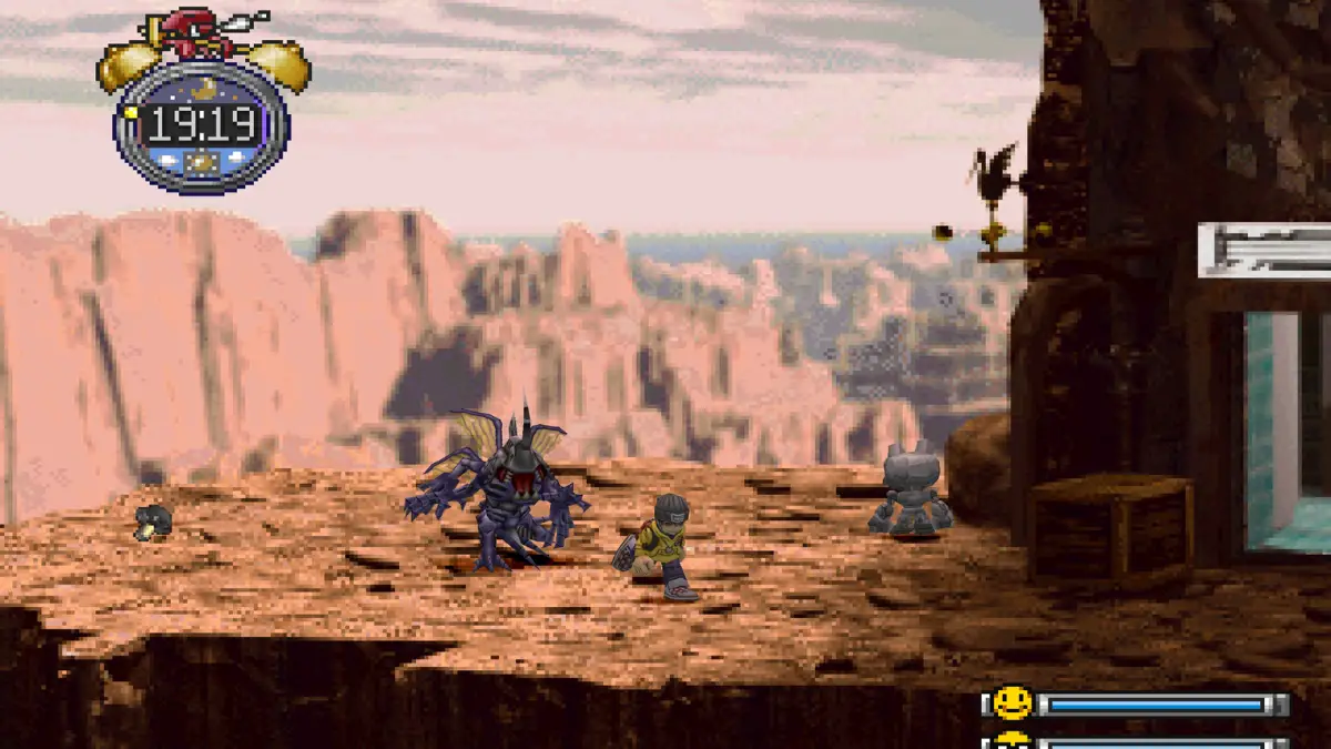 Traveling through Great Canyon with a partner Digimon in Digimon World