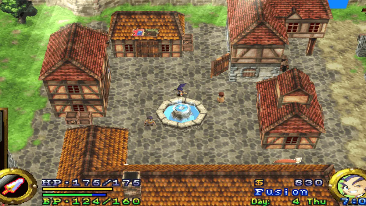 Grillin' Village in Brave Fencer Musashi with shops and NPC routines