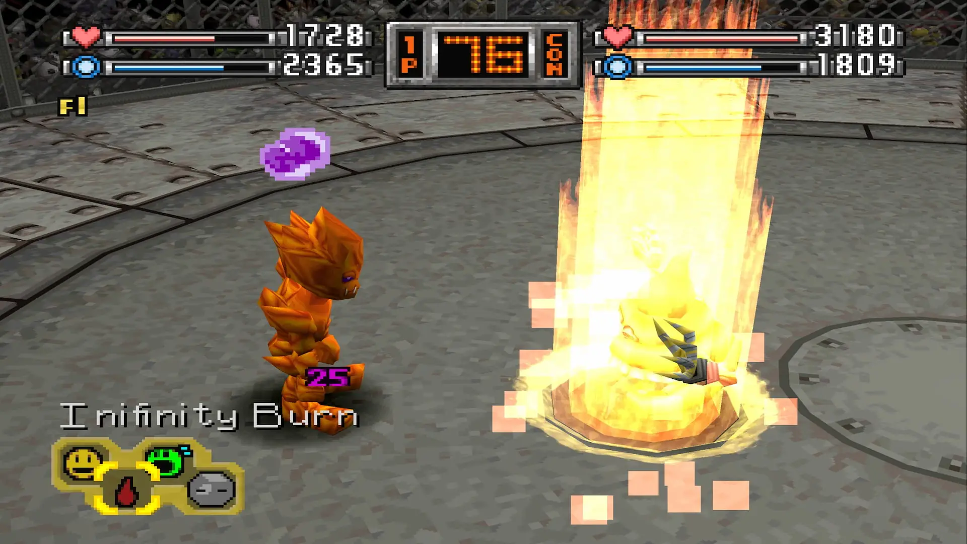 Infinity Burn fire tech animation in Digimon World 1