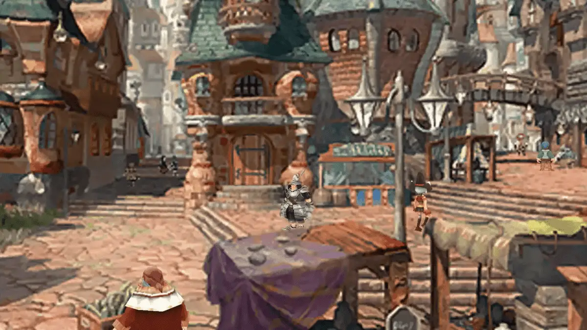 Lindblum in Final Fantasy IX with large city districts connected by air cabs