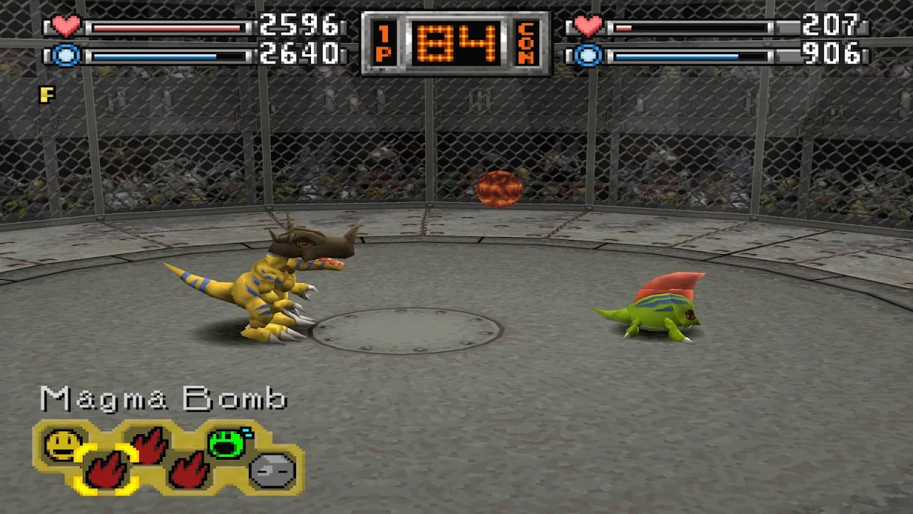 Magma Bomb fire tech animation in Digimon World 1
