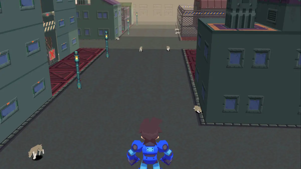 MegaMan Volnutt standing on a rooftop above the Old City dogs
