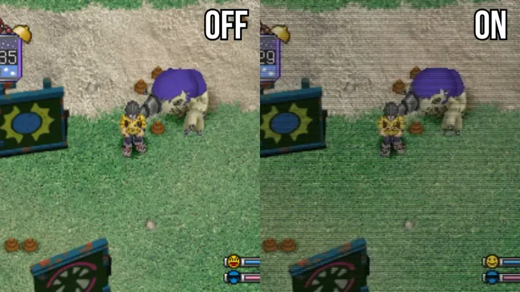 Digimon World using NTSC Adaptive followed by Scanlines ABS in DuckStation