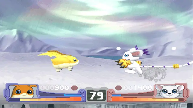 Patamon fighting Gatomon in Digimon Rumble Arena on PlayStation