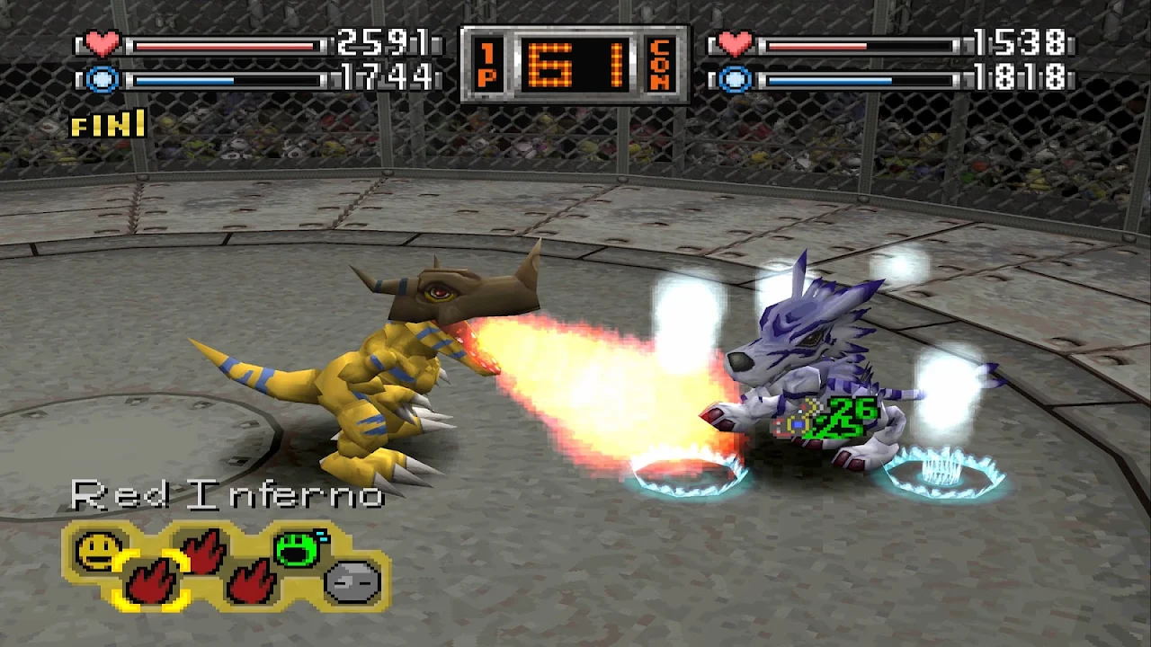 Red Inferno fire tech animation in Digimon World 1