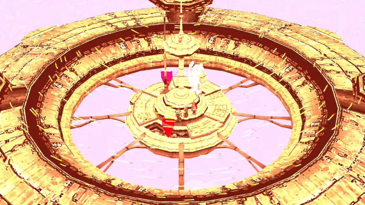 Shevat in Xenogears showing the floating city high above the world