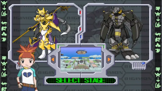 Stage selection screen in Digimon Rumble Arena on PlayStation