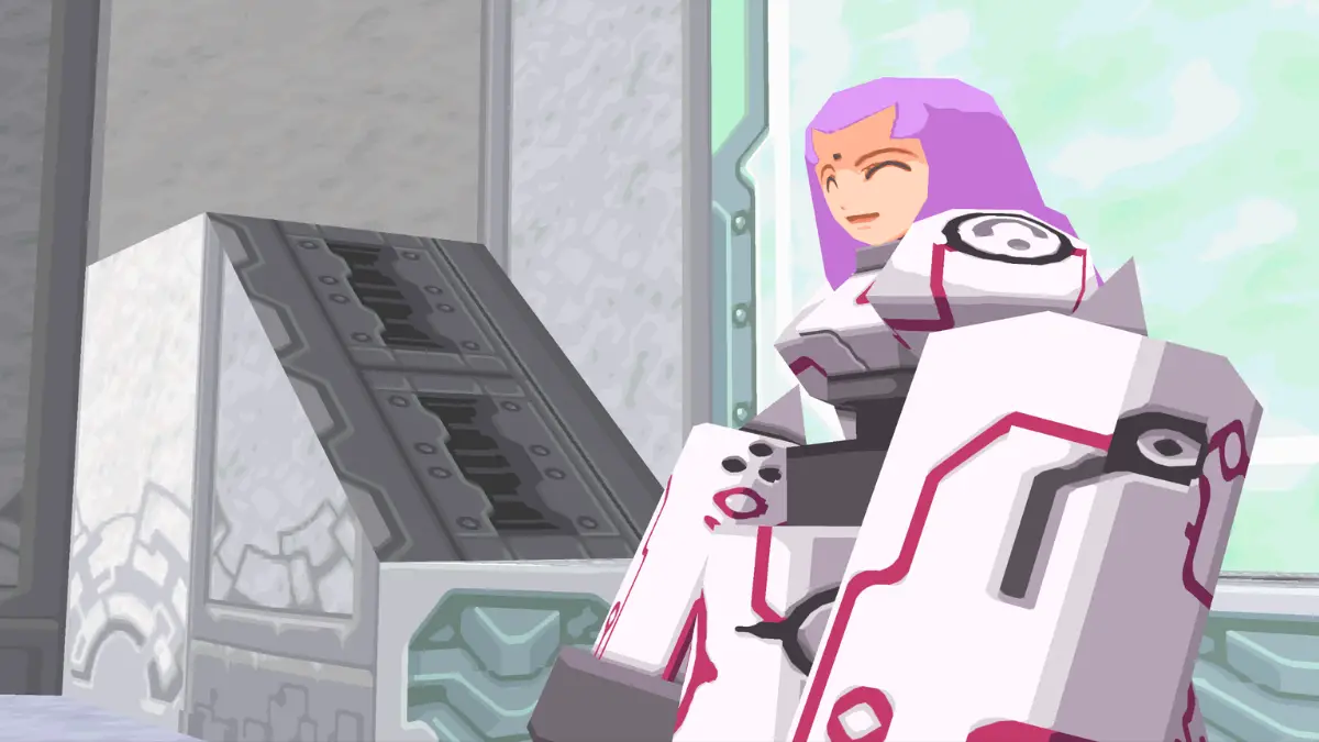 Late-game character close-up showing Mega Man Legends facial animation on PS1