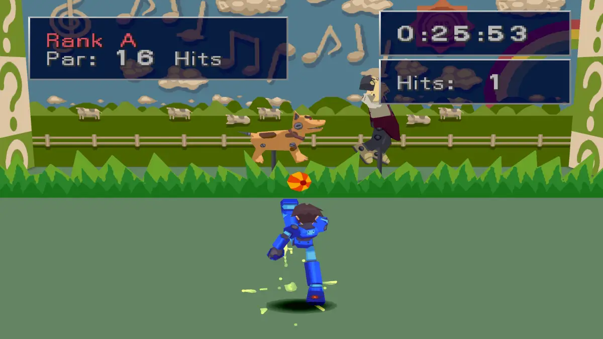 Mega Man playing the Beast Hunter minigame at KTOX TV in Mega Man Legends